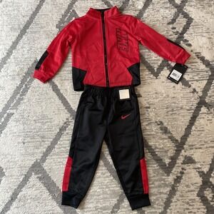 Nike Toddler Boys 2 Piece Jogging Suit Track Suit Red Black Size 24 months NWT